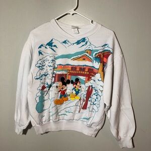 Vintage Disney Pilgrim Mickey Minnie Mouse sweatshirt womens M puff art skiing